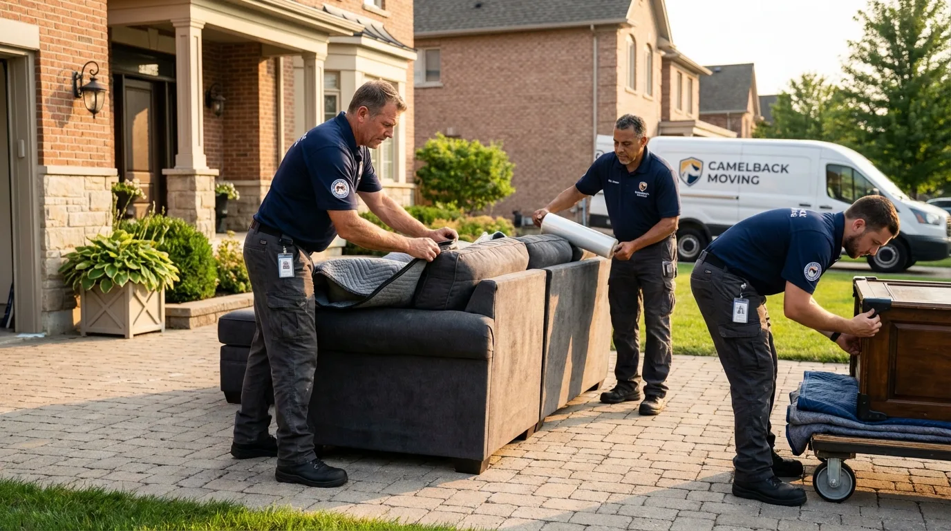 Large estate moving crew wrapping furniture in Succasunna, NJ