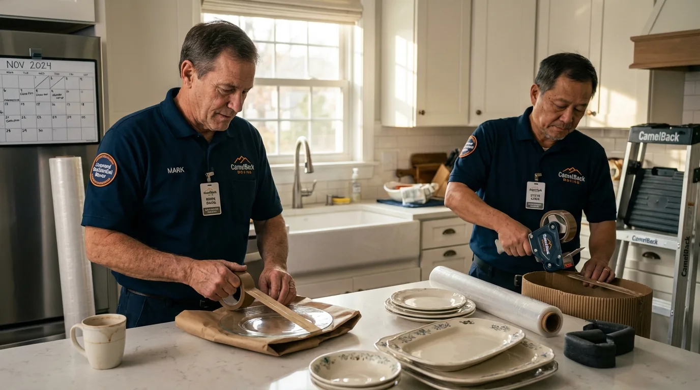 Professional crew packing kitchen dishware in Succasunna, NJ